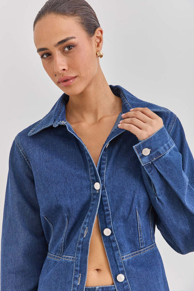 ג'קט ג'ינס אמילי חגורת קשירה | ג'ינס כהה