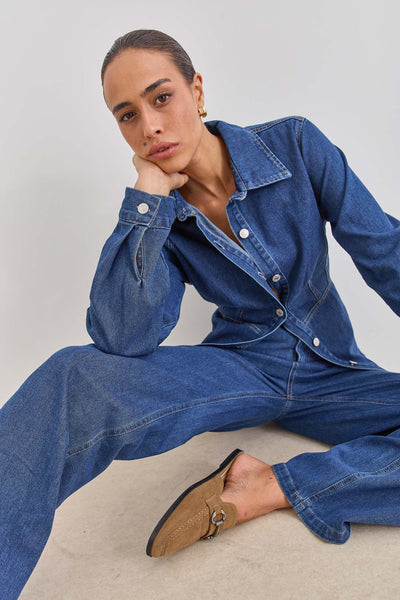 ג'קט ג'ינס אמילי חגורת קשירה | ג'ינס כהה