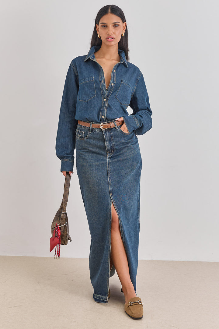 מכופתרת ג'ינס ג'ונסון רקמת לוגו | ג'ינס