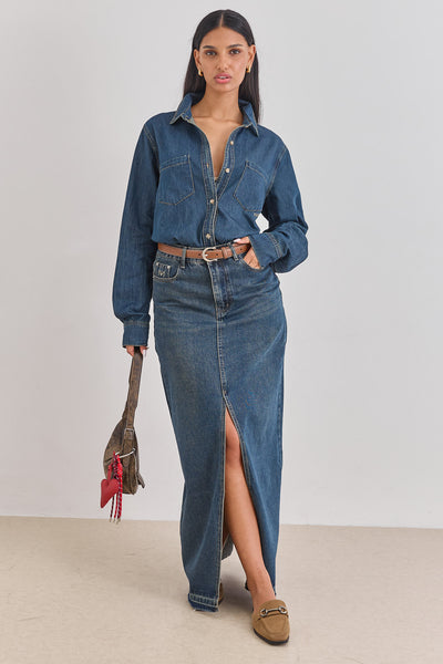 מכופתרת ג'ינס ג'ונסון רקמת לוגו | ג'ינס