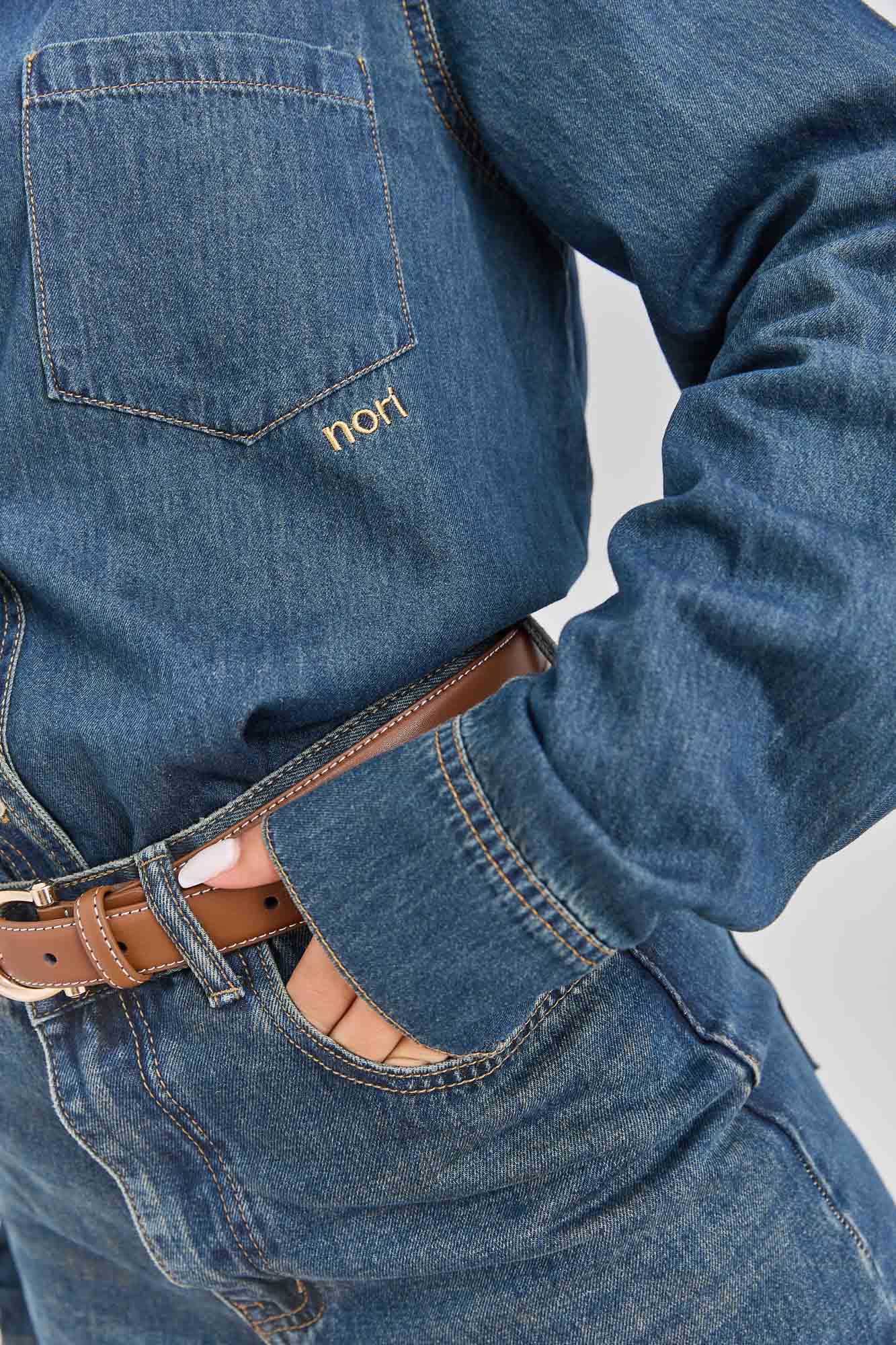 מכופתרת ג'ינס ג'ונסון רקמת לוגו | ג'ינס