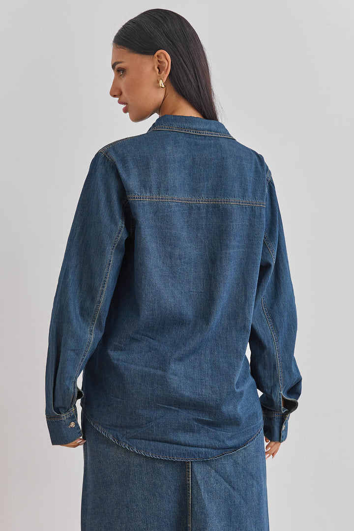 מכופתרת ג'ינס ג'ונסון רקמת לוגו | ג'ינס