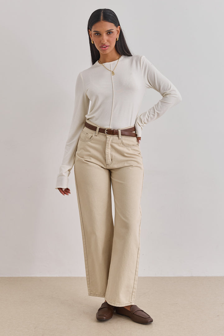 חולצת בייסיק נורה תפר קדמי | שמנת