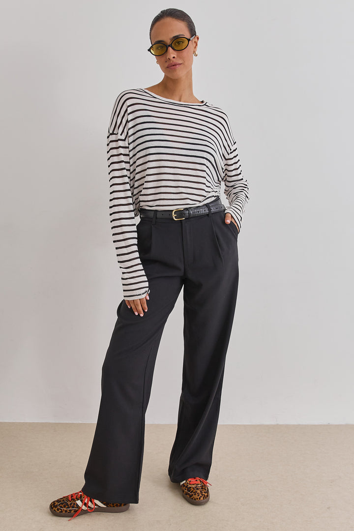 טי שירט שרוול ארוך קייל סטרייפס | לבן/שחור