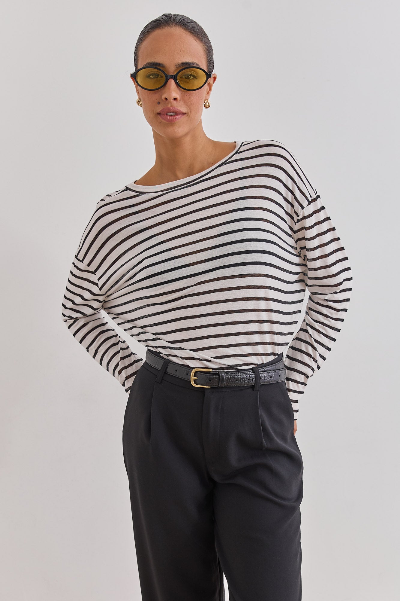 טי שירט שרוול ארוך קייל סטרייפס | לבן/שחור