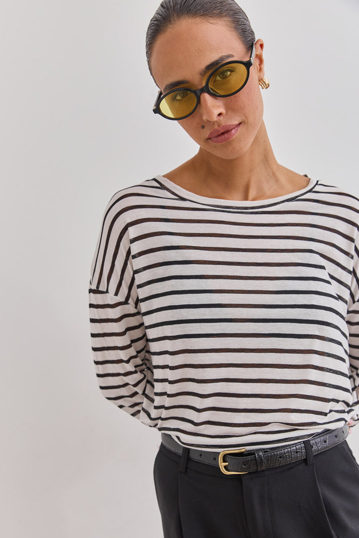 טי שירט שרוול ארוך קייל סטרייפס | לבן/שחור