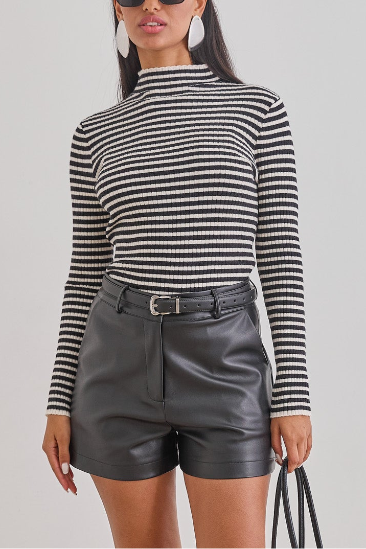 סריג גולף מיקה סטרייפס | לבן/שחור