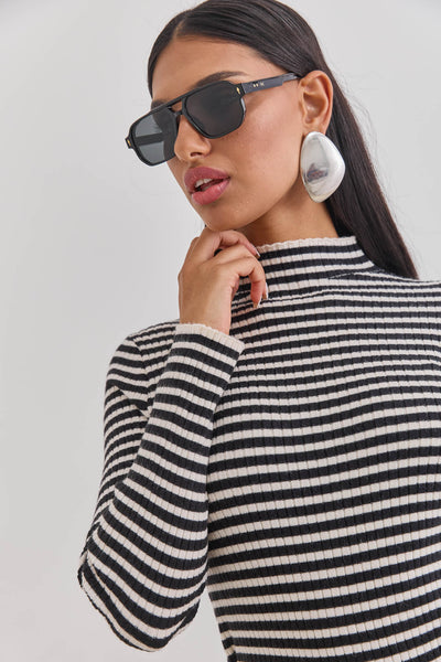 סריג גולף מיקה סטרייפס | לבן/שחור