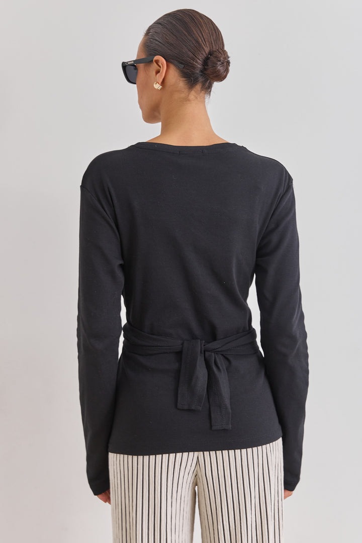 חולצת אן מרי רצועות קשירה | שחור