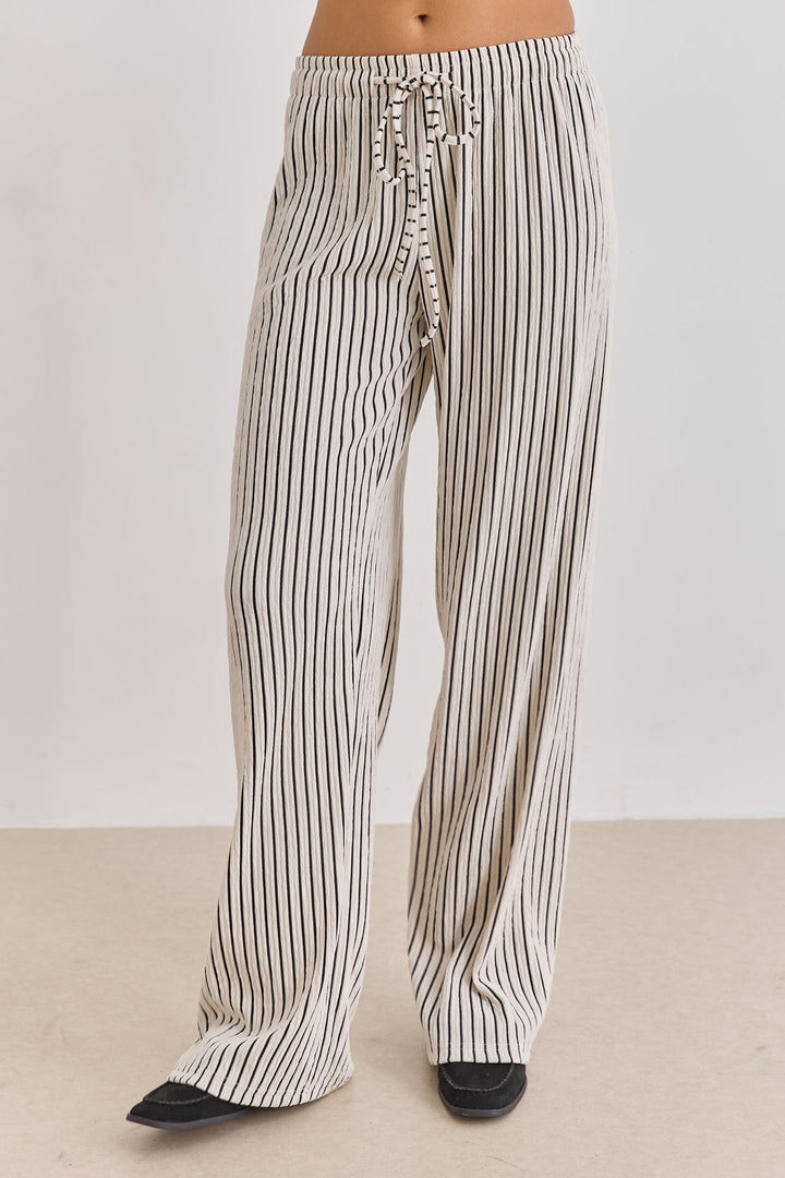 מכנסי סטארק סטרייפס גומי במותן | קרם/שחור