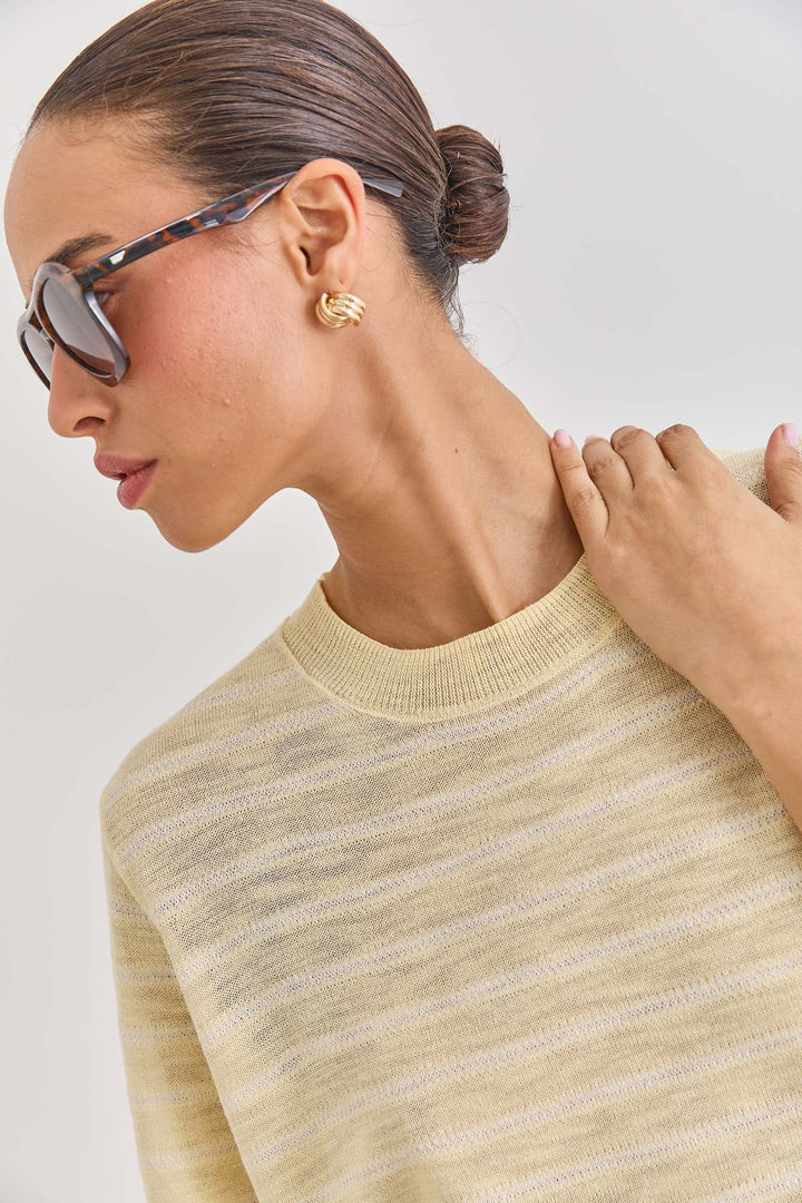 חולצת סריג סול סטרייפס | צהוב חמאה