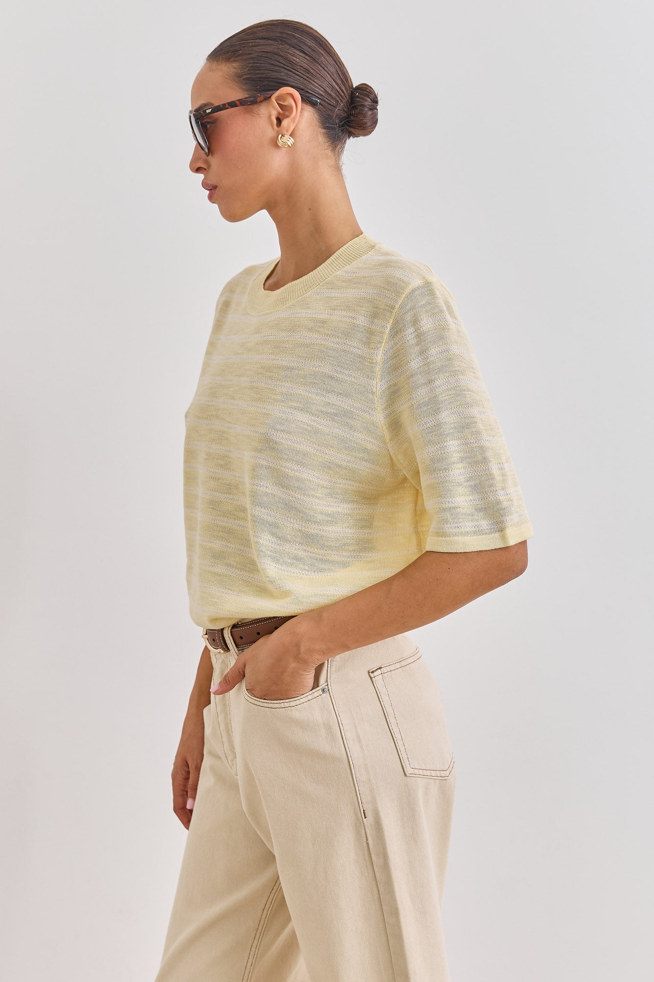 חולצת סריג סול סטרייפס | צהוב חמאה