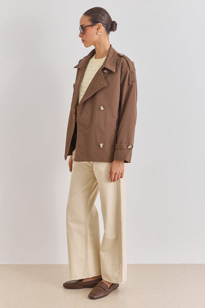 מעיל טראנץ' אלסקה כפתורים מנומרים | חום כהה