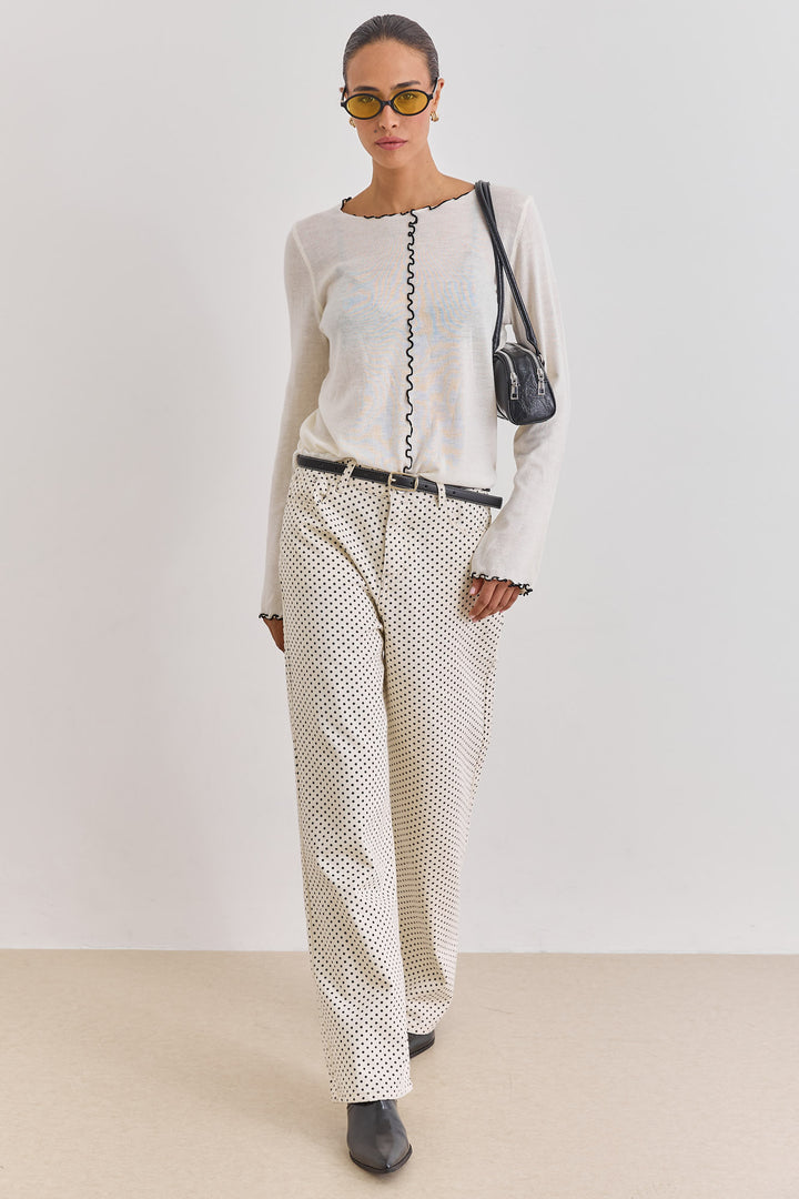 מכנסי דנים תומאס בהדפס נקודות | קרם/שחור