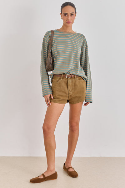 חולצת טי שיילה סטרייפס | ירוק/חום
