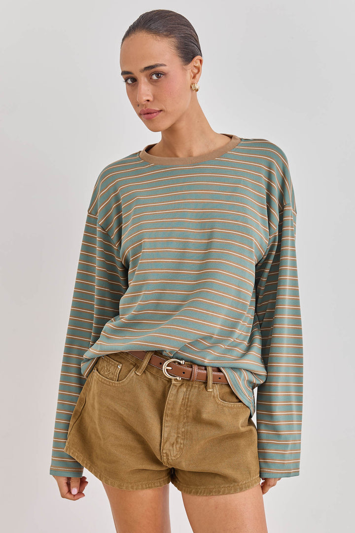 חולצת טי שיילה סטרייפס | ירוק/חום