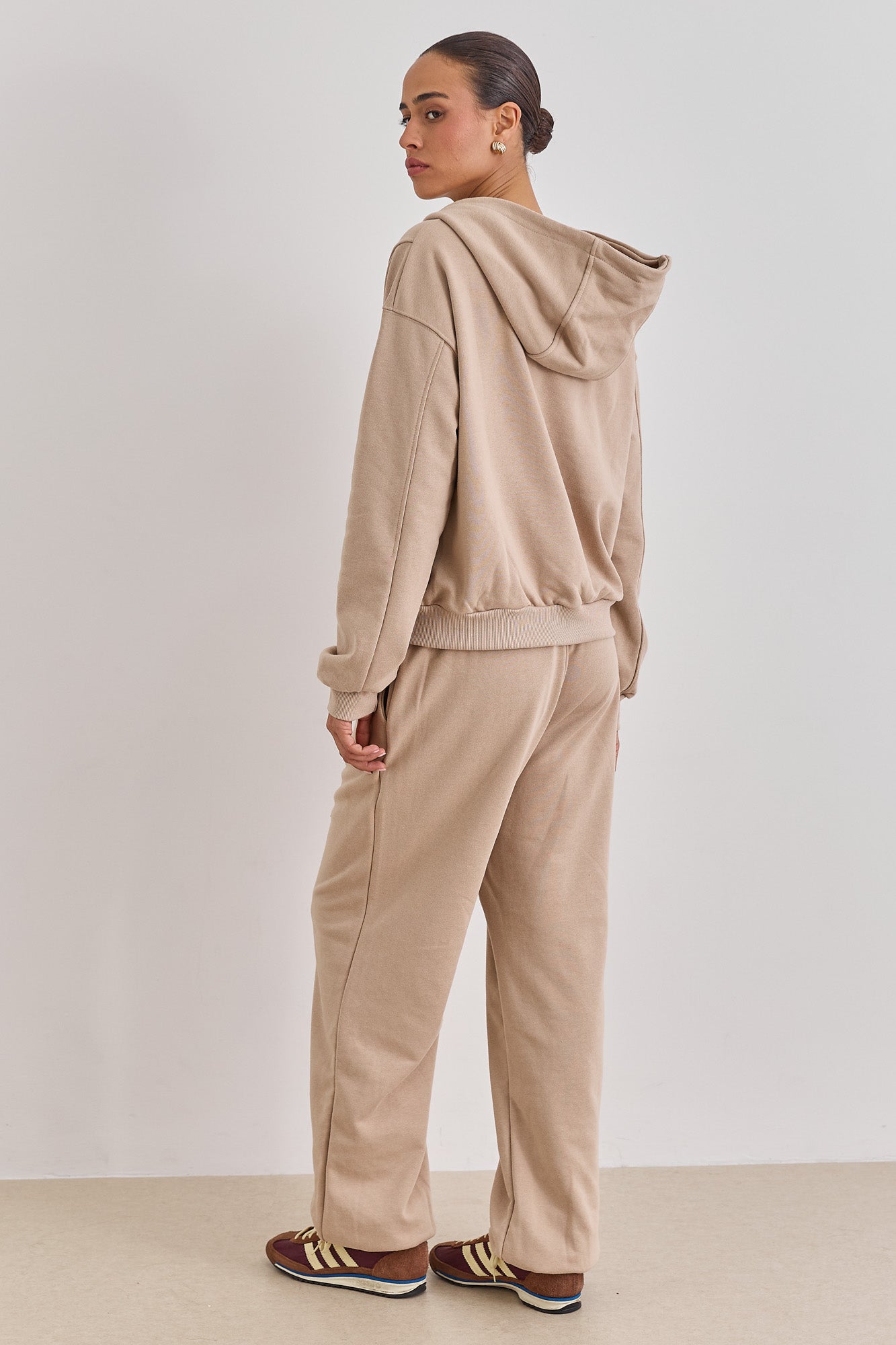 מכנסי טורי סיומת גומי בד פרנץ' טרי | בז'