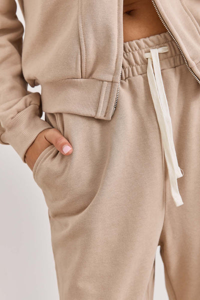 מכנסי טורי סיומת גומי בד פרנץ' טרי | בז'