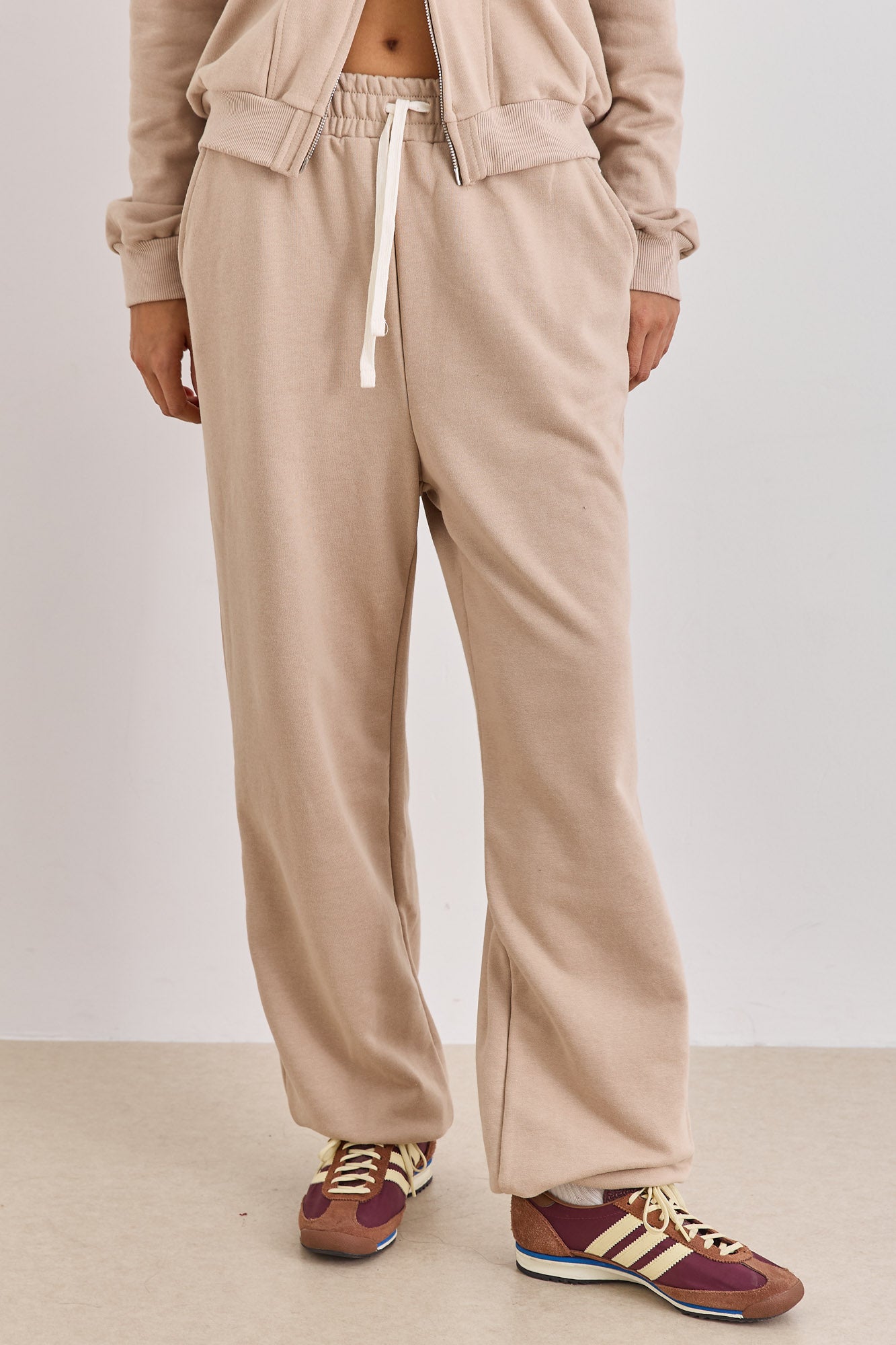 מכנסי טורי סיומת גומי בד פרנץ' טרי | בז'