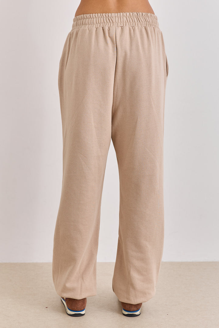 מכנסי טורי סיומת גומי בד פרנץ' טרי | בז'