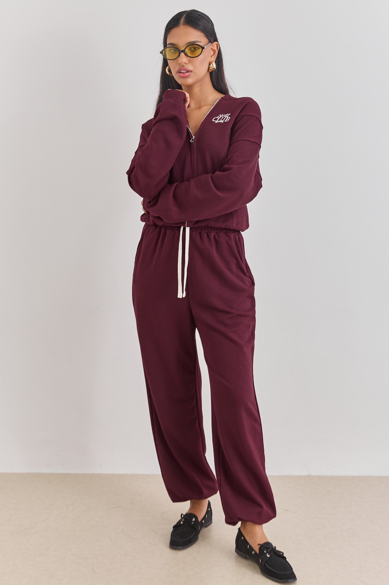 מכנסי טורי סיומת גומי בד פרנץ' טרי | בורדו