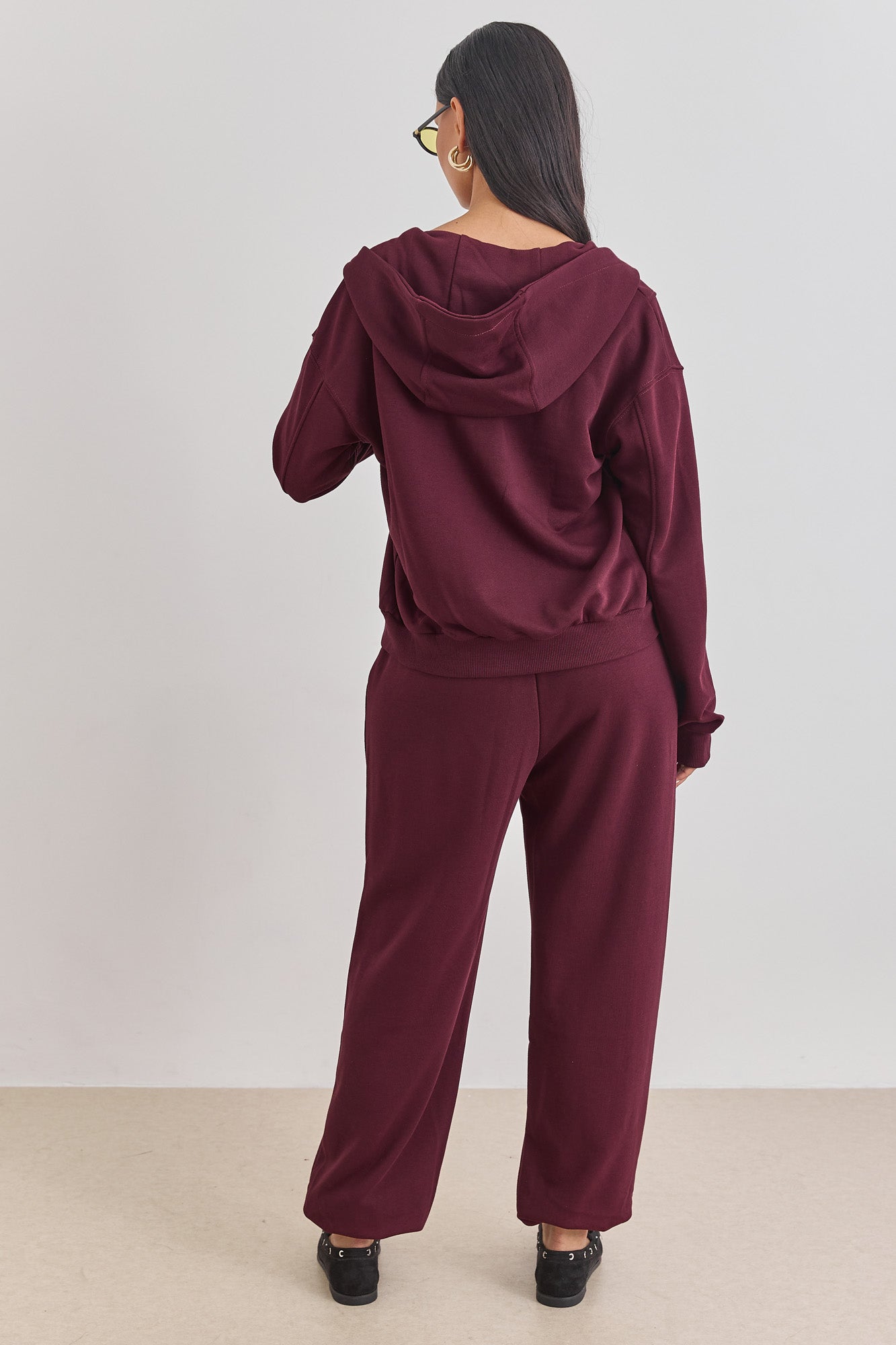 מכנסי טורי סיומת גומי בד פרנץ' טרי | בורדו