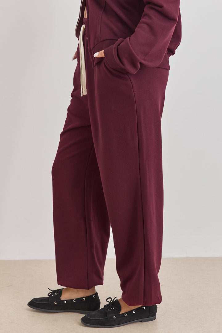 מכנסי טורי סיומת גומי בד פרנץ' טרי | בורדו