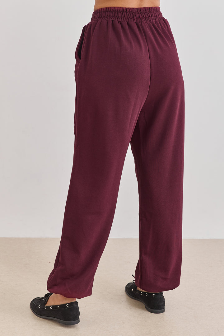 מכנסי טורי סיומת גומי בד פרנץ' טרי | בורדו