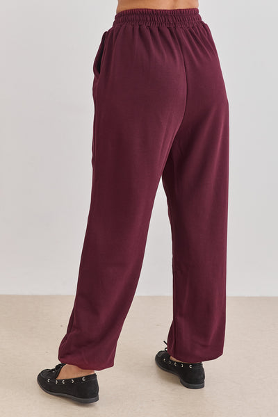 מכנסי טורי סיומת גומי בד פרנץ' טרי | בורדו