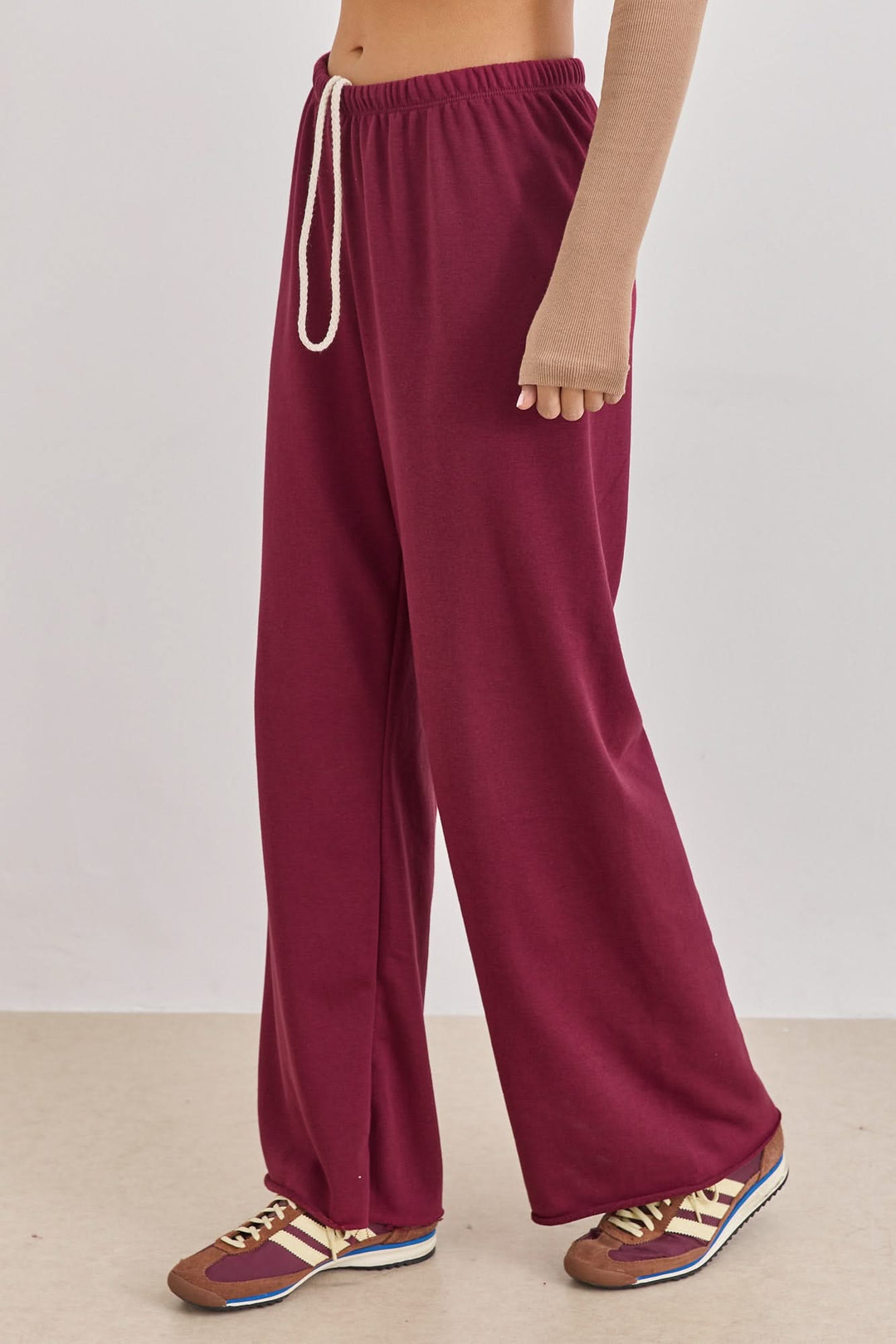 מכנסי אליס פרנץ טרי בשילוב גומי דק | בורדו