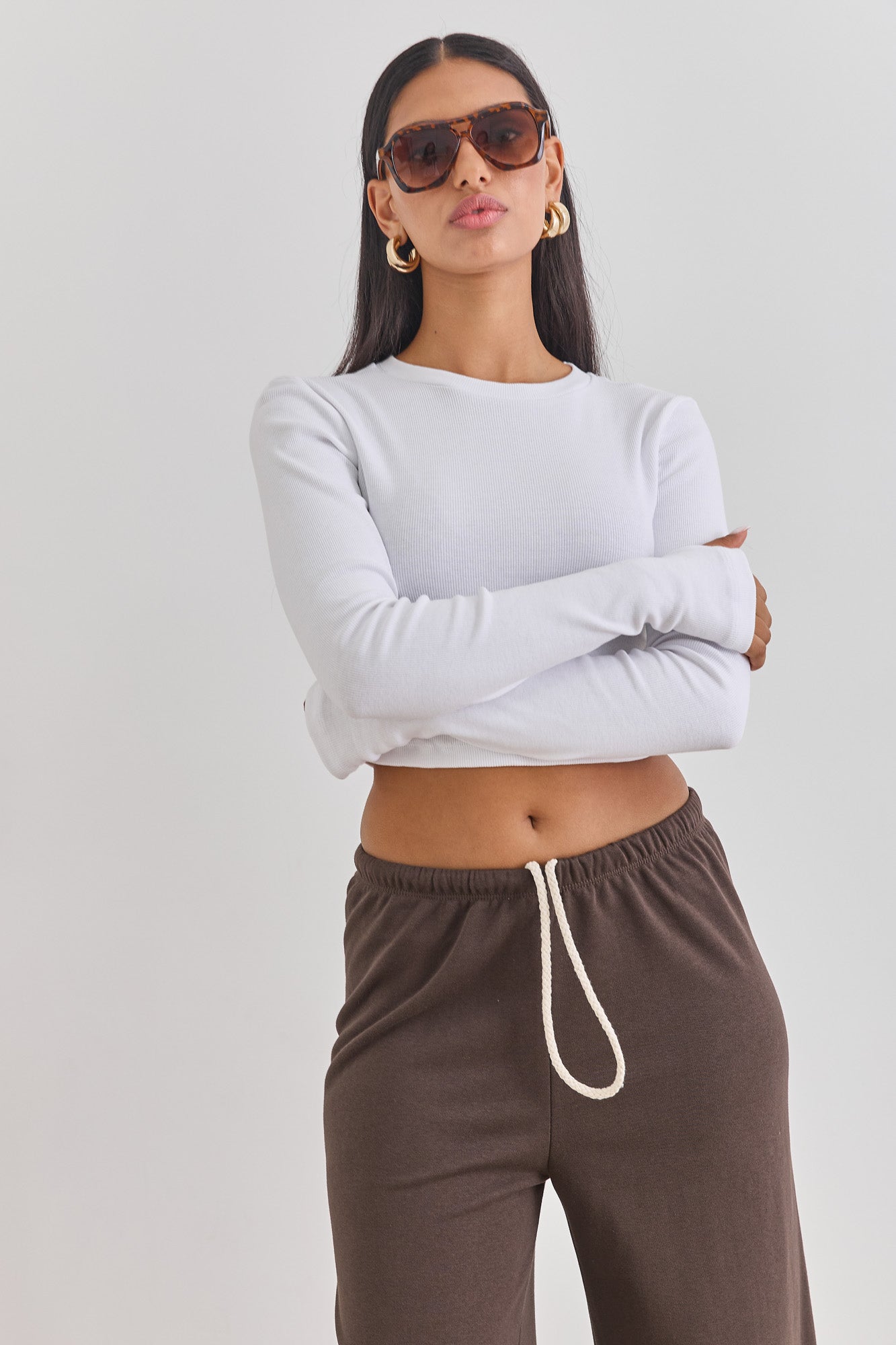 חולצת קרופ ויולט בד ריב שרוול כפפה | לבן