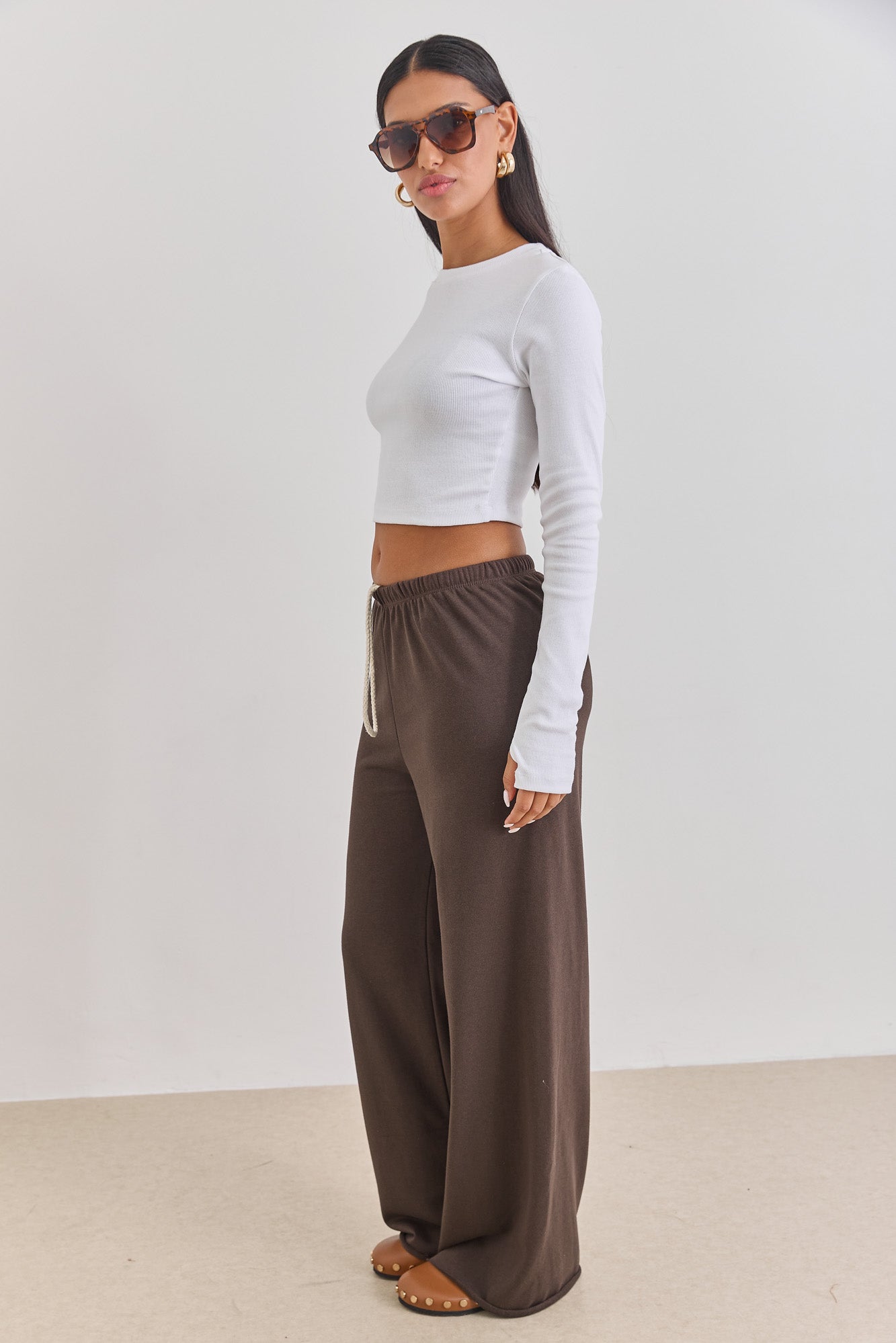 חולצת קרופ ויולט בד ריב שרוול כפפה | לבן