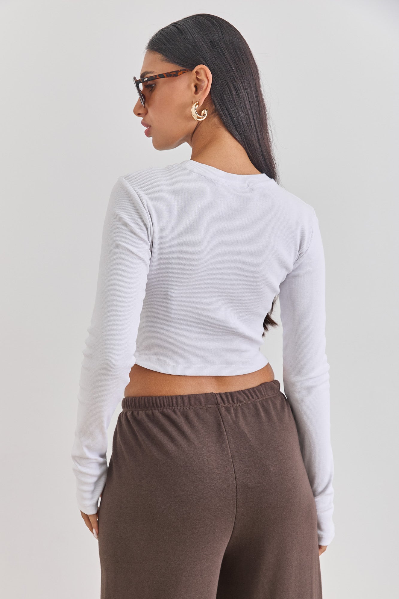 חולצת קרופ ויולט בד ריב שרוול כפפה | לבן