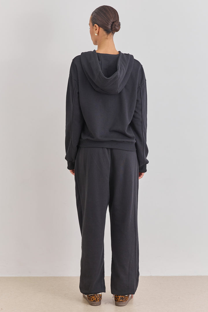 מכנסי טורי סיומת גומי בד פרנץ' טרי | שחור