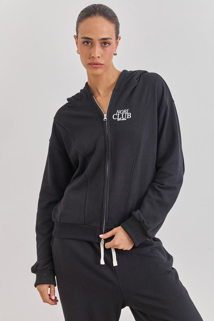 קפוצ'ון טורי פרינט בד פרנץ' טרי | שחור