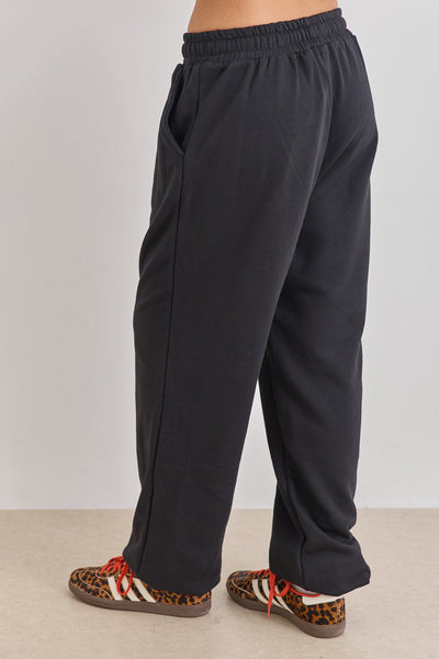 מכנסי טורי סיומת גומי בד פרנץ' טרי | שחור