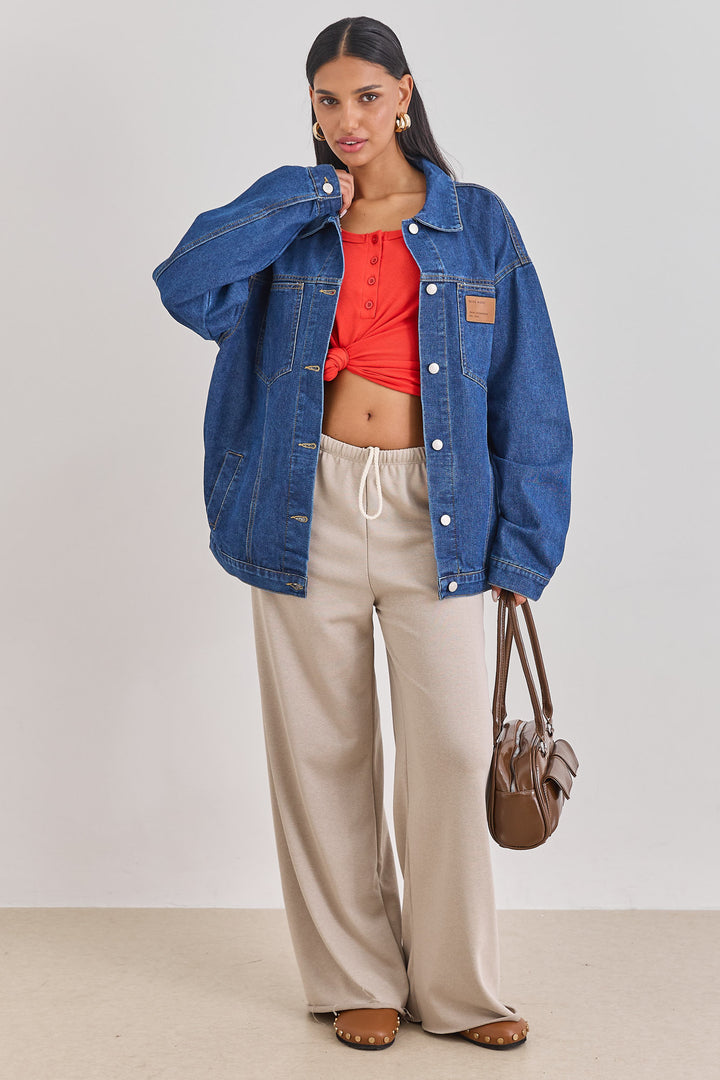 ג'קט ג'ינס אוברסייז טקסס בשילוב פאץ' | ג'ינס
