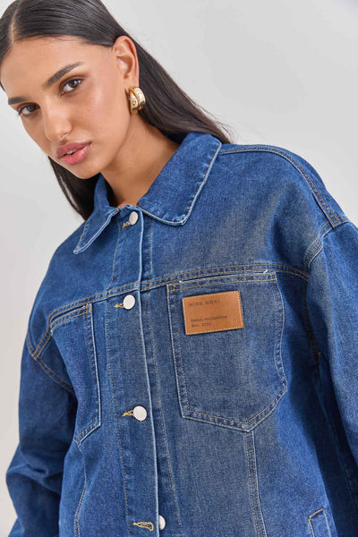 ג'קט ג'ינס אוברסייז טקסס בשילוב פאץ' | ג'ינס