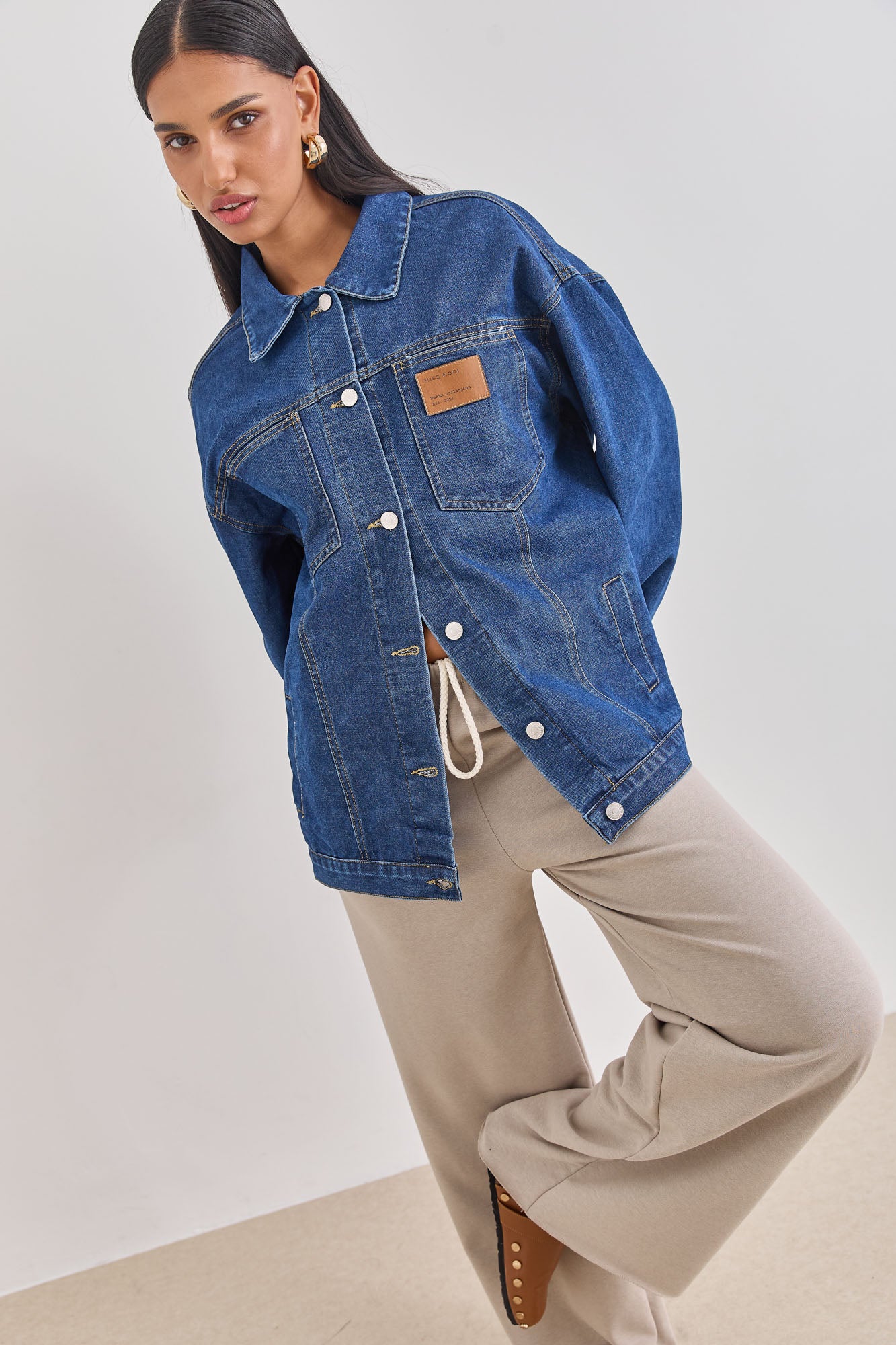 ג'קט ג'ינס אוברסייז טקסס בשילוב פאץ' | ג'ינס