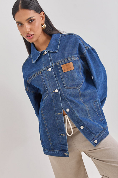 ג'קט ג'ינס אוברסייז טקסס בשילוב פאץ' | ג'ינס