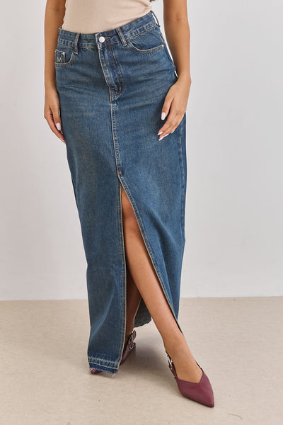 חצאית ג'ינס אורין שסע קדמי | ג'ינס