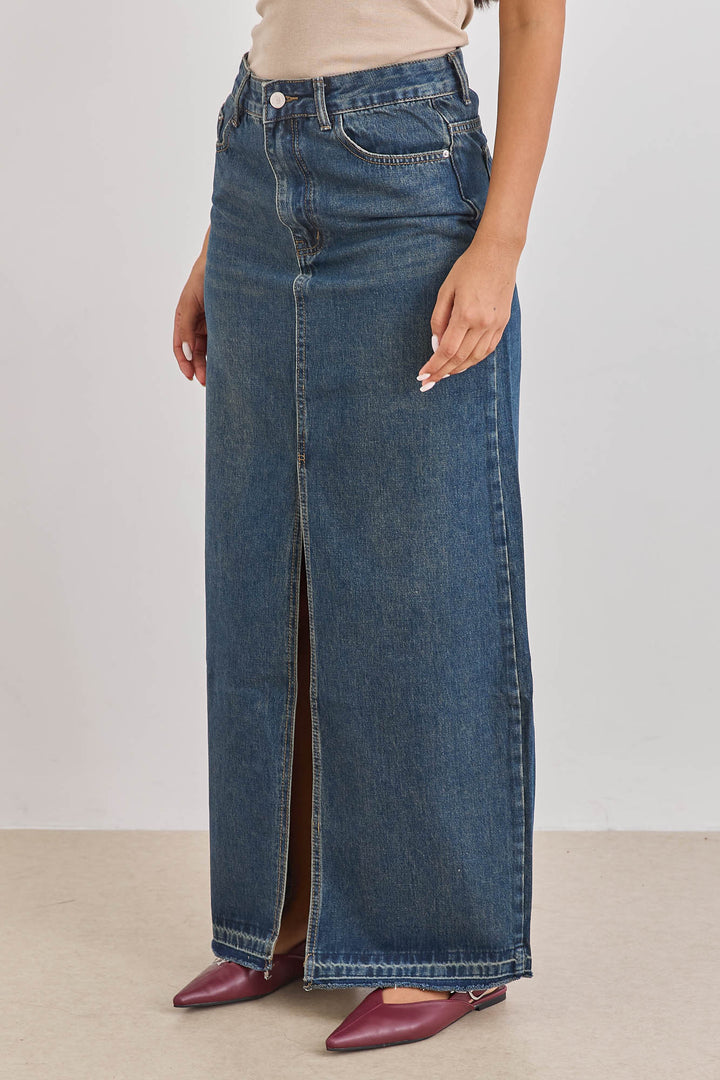 חצאית ג'ינס אורין שסע קדמי | ג'ינס