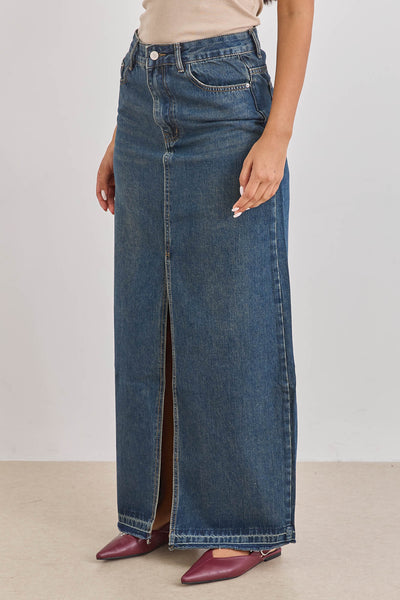 חצאית ג'ינס אורין שסע קדמי | ג'ינס