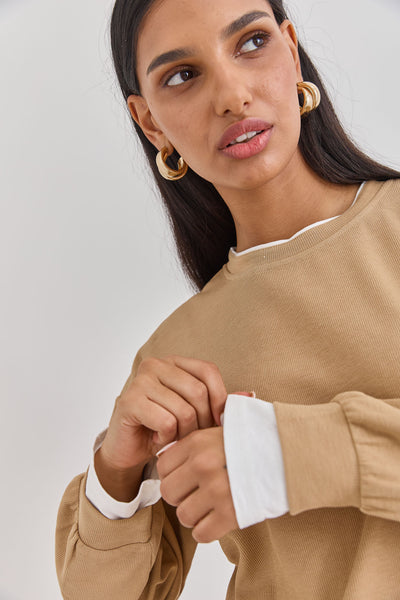 חולצת פוטר ג׳יימי בד משולב | חום