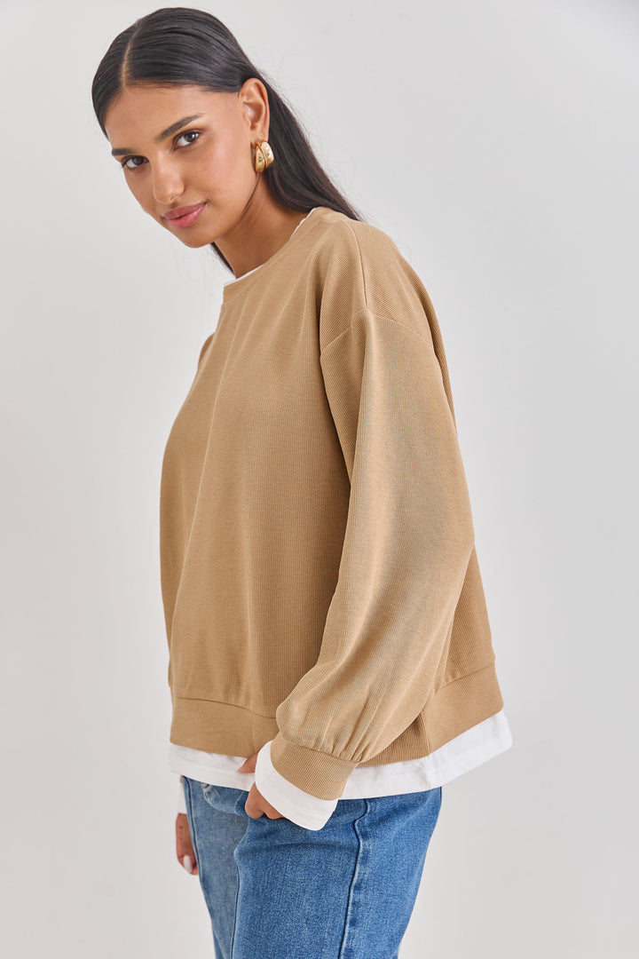 חולצת פוטר ג׳יימי בד משולב | חום