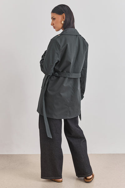 מעיל טראנץ' גרייסלין כפתורי נמר בשילוב רקמת לוגו | אפור כהה