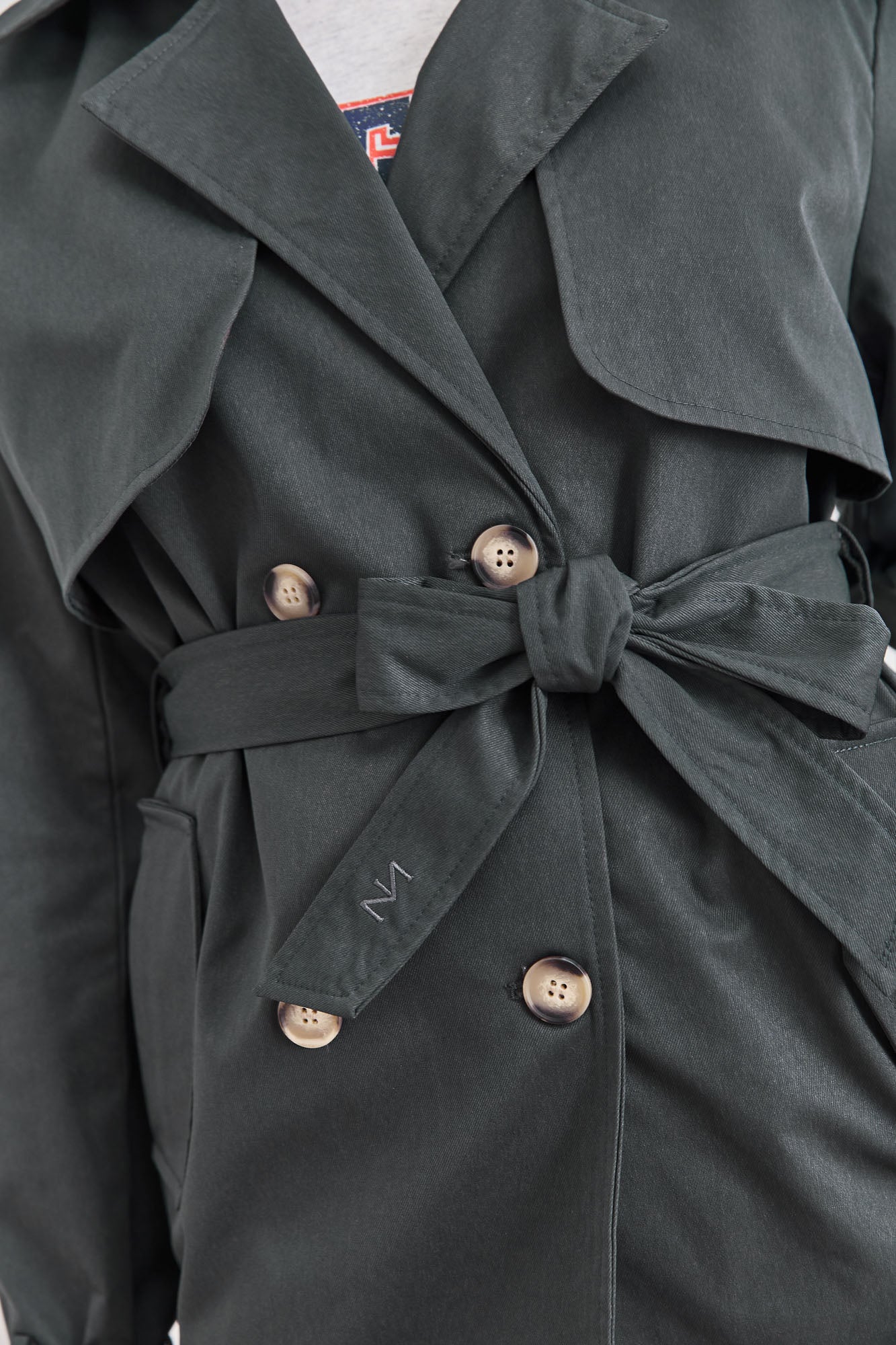 מעיל טראנץ' גרייסלין כפתורי נמר בשילוב רקמת לוגו | אפור כהה