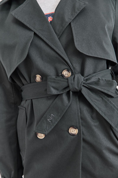 מעיל טראנץ' גרייסלין כפתורי נמר בשילוב רקמת לוגו | אפור כהה