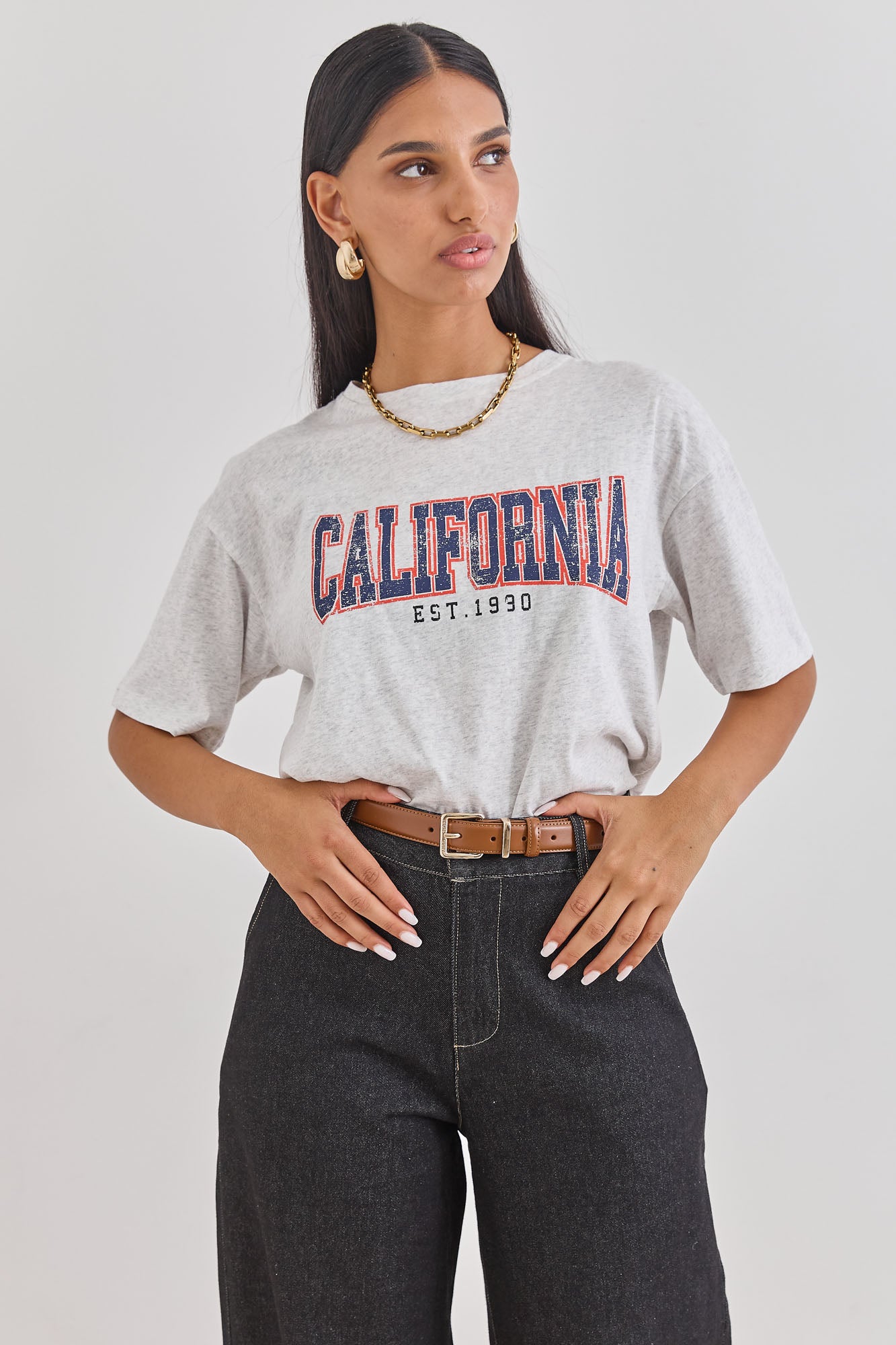 טי שירט קליפורניה פרינט | אפור