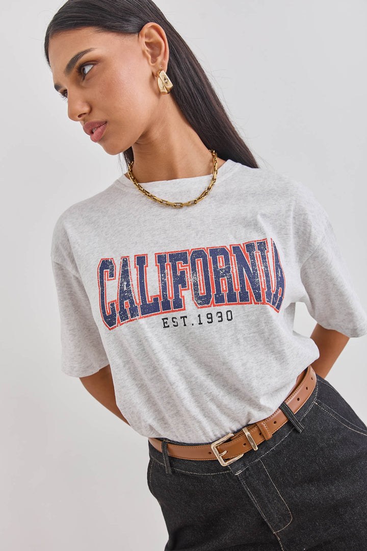טי שירט קליפורניה פרינט | אפור